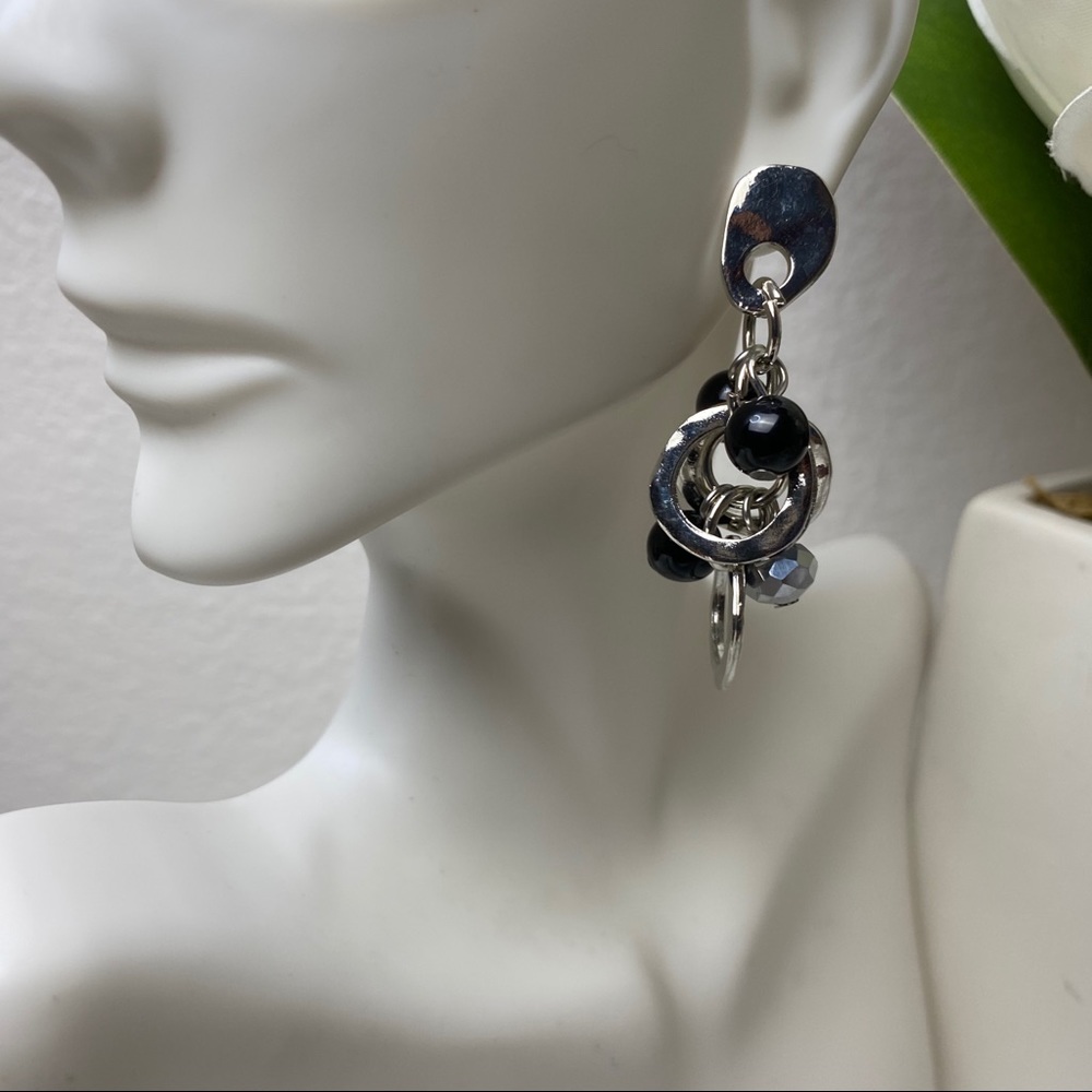 Jules B. Silver Tone Black Beaded Drop Earrings